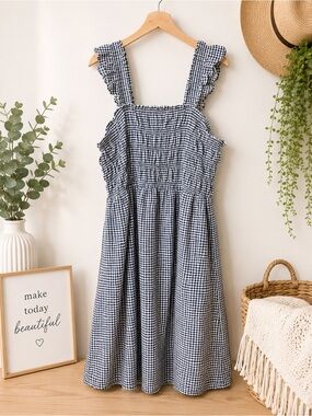 Old Navy Navy and White Gingham Midi Dress
